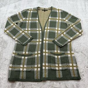 Kathy Ireland knit open front cardigan sweater women’s size L plaid open window